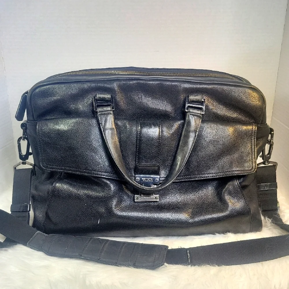 TUMI Beacon Hill Large Leather Laptop‎ Briefcase Black Bag 12.5X16.5 inches